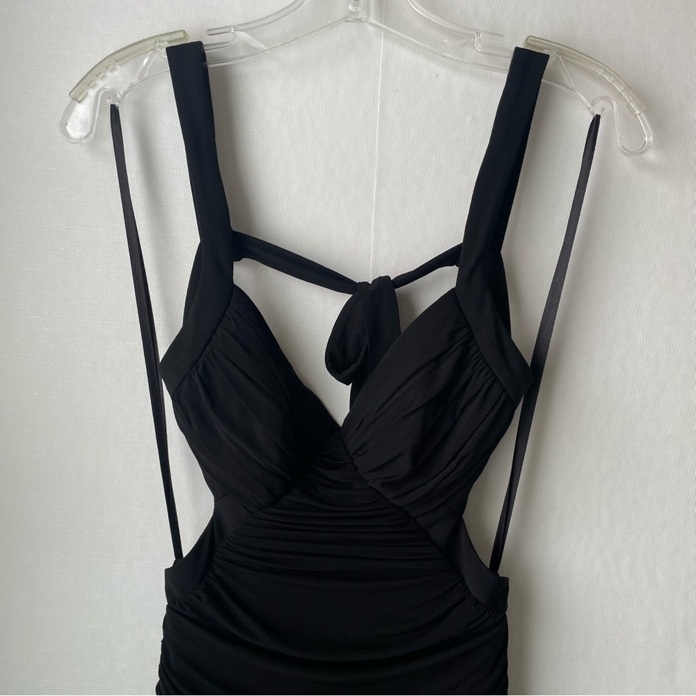 BCBGMAXAZRIA Long Cocktail Dress Cutout Sides Sleeveless Low Back Black XS - Picture 3 of 11